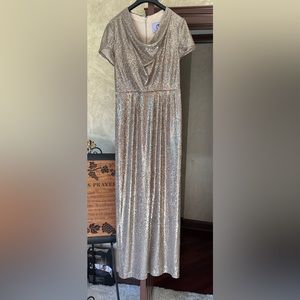 JS Collections gold sequin cowl neck dress